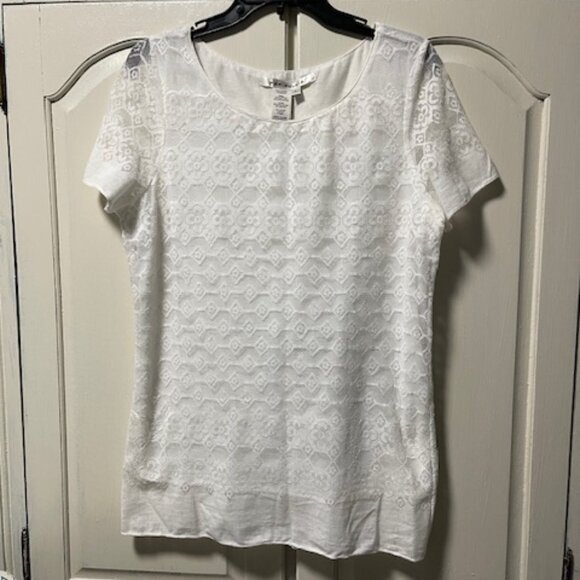 Max Studio Short  Sleeve Lace Top White Size L - Picture 1 of 3